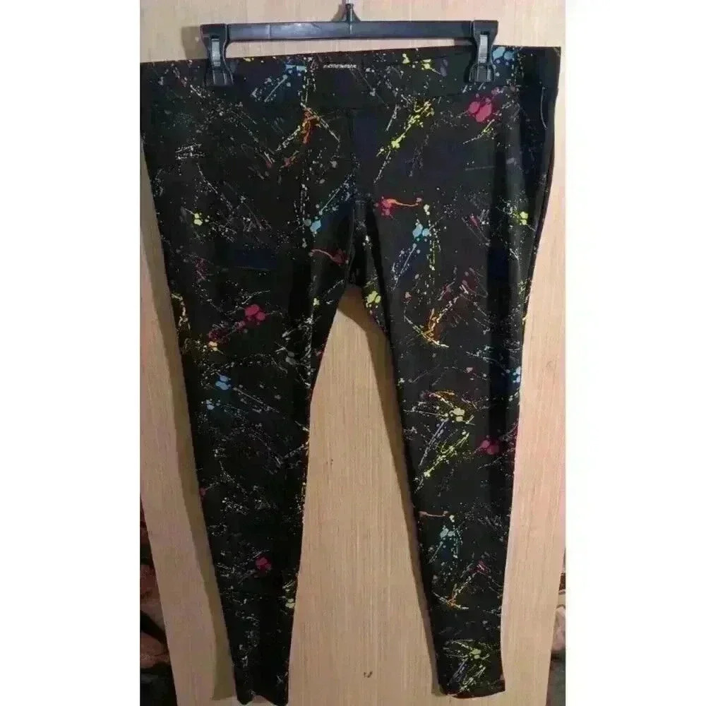 Extreme 80s (L) Paint Splatter Black And Multicolor Leggings‎